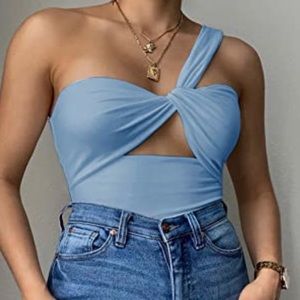 Light Blue One Shoulder bandage Crop Top | size M